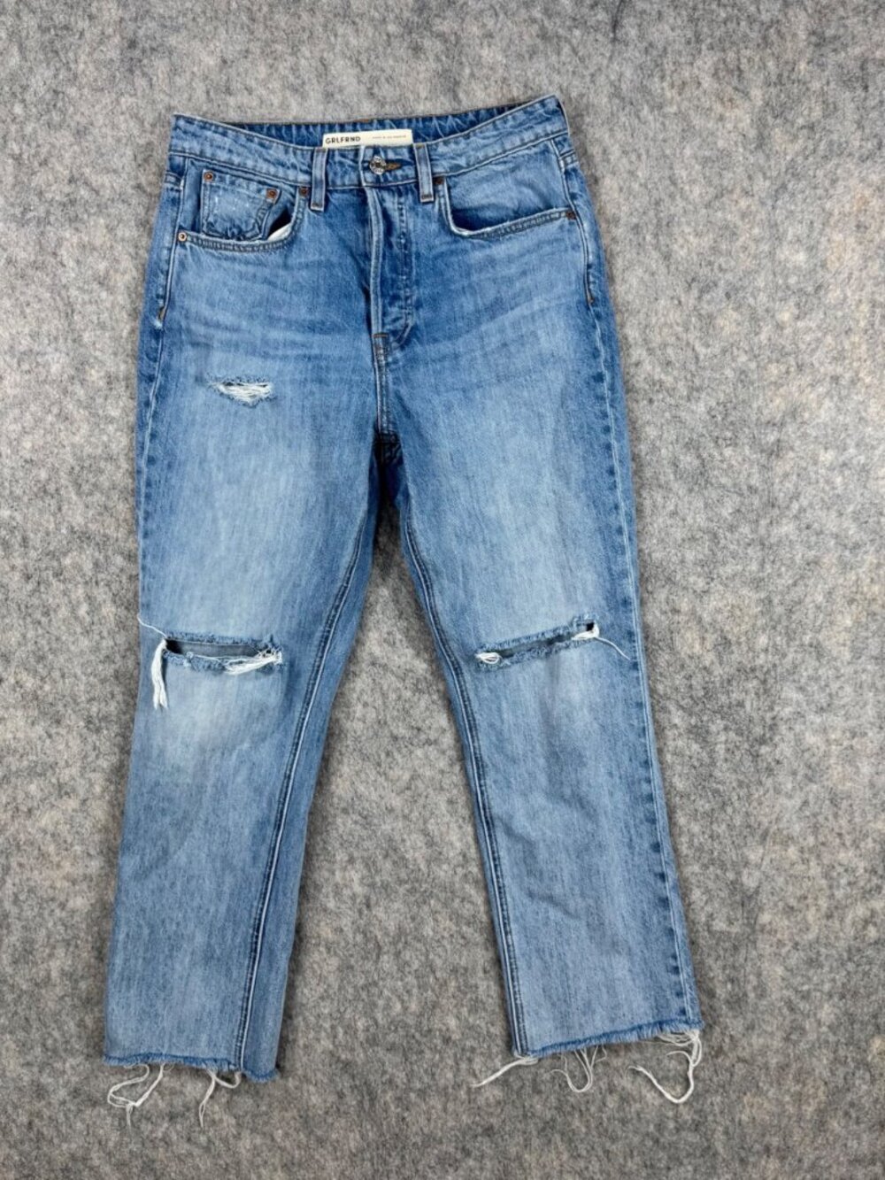 GRLFRND Jeans The Karolina High Rise Sz 28 Distressed Button Fly Crop
